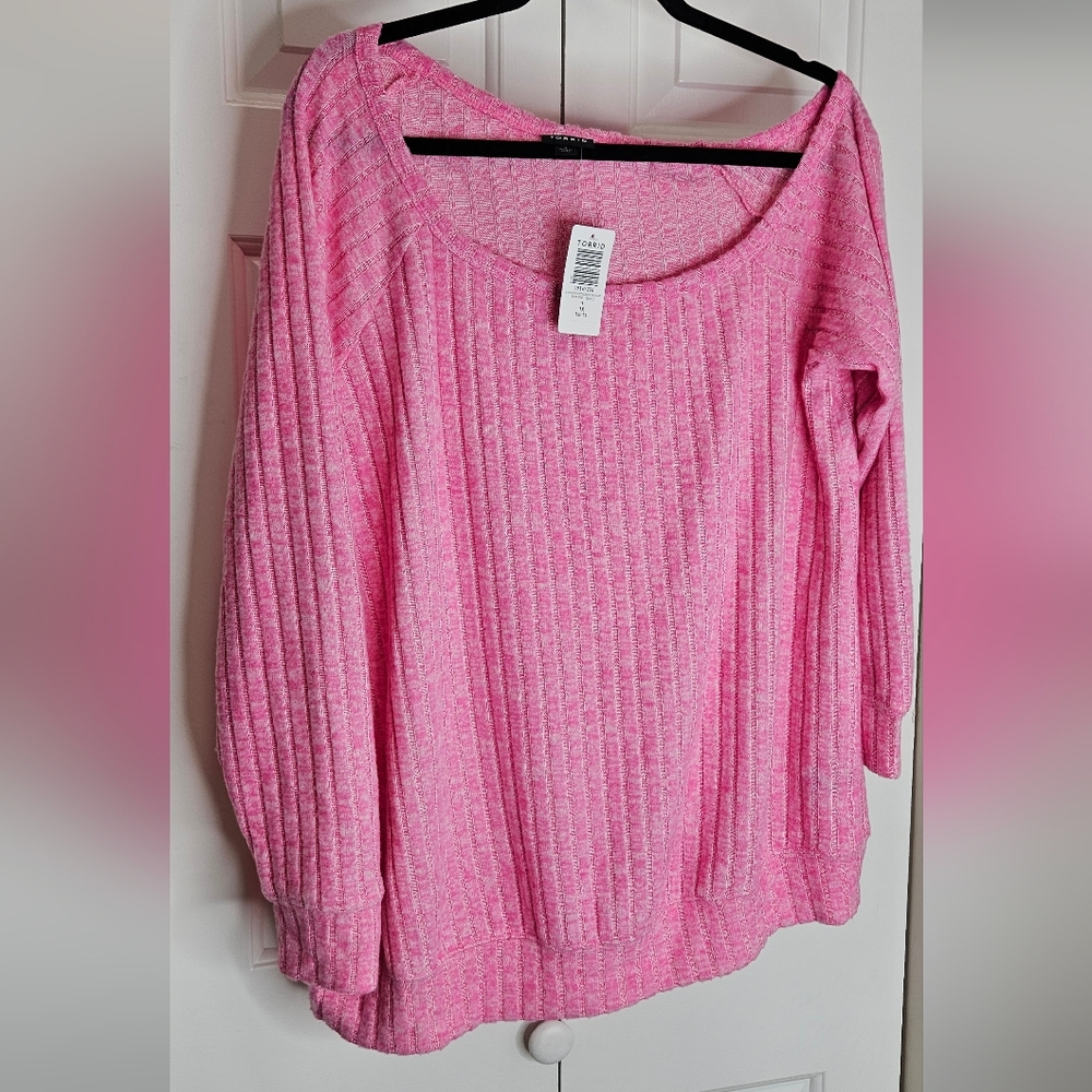 Torrid Bright Pink Ribbed Scoop Neck Sweater